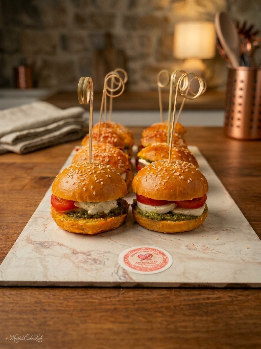 Paninetti morbidi al pomodoro con mozzarella e pesto